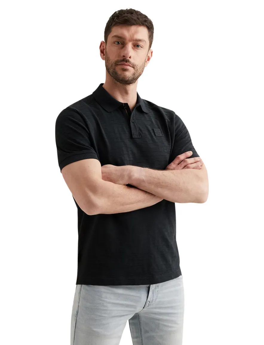 Zwarte poloshirt PME Legend structuurtje 2 knoops