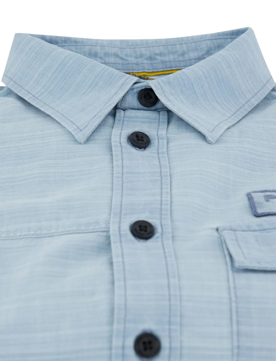 Overhemd PME Legend blauw korte mouw met borstzak