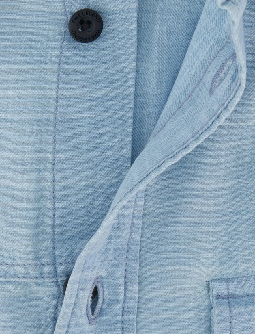 Overhemd PME Legend blauw korte mouw met borstzak