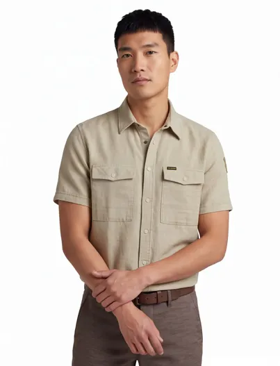 PME Legend Overhemd PME Legend beige structuur normale fit