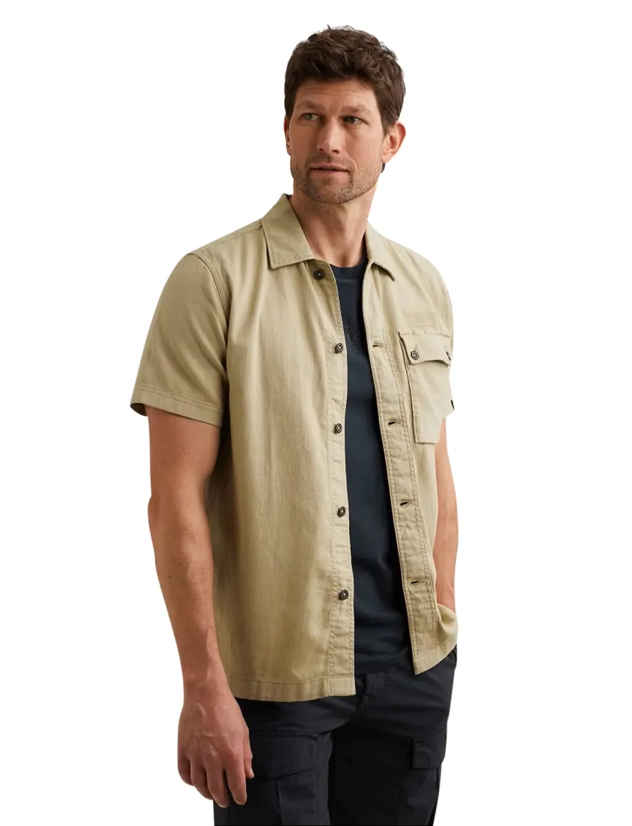 Khaki overhemd PME Legend korte mouw normale fit