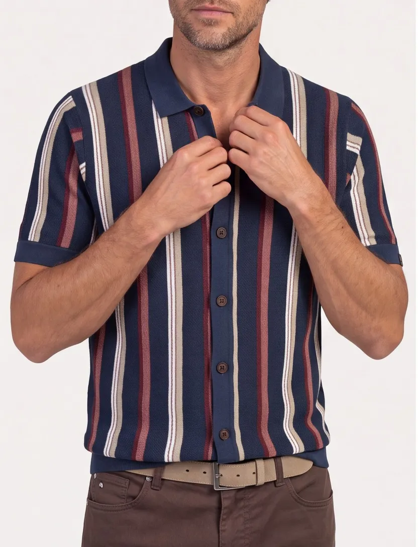 Poloshirt Vanguard gestreept donkerblauw wijde fit
