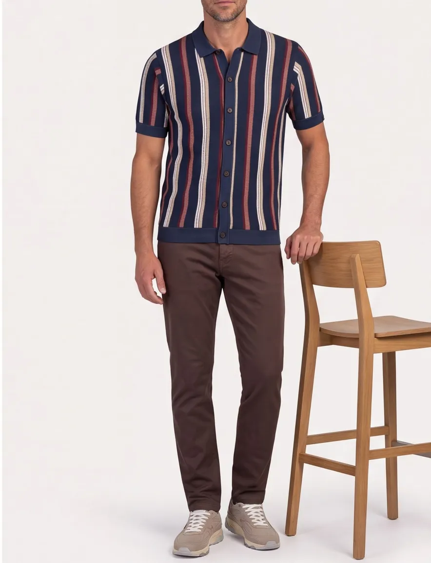 Poloshirt Vanguard gestreept donkerblauw wijde fit