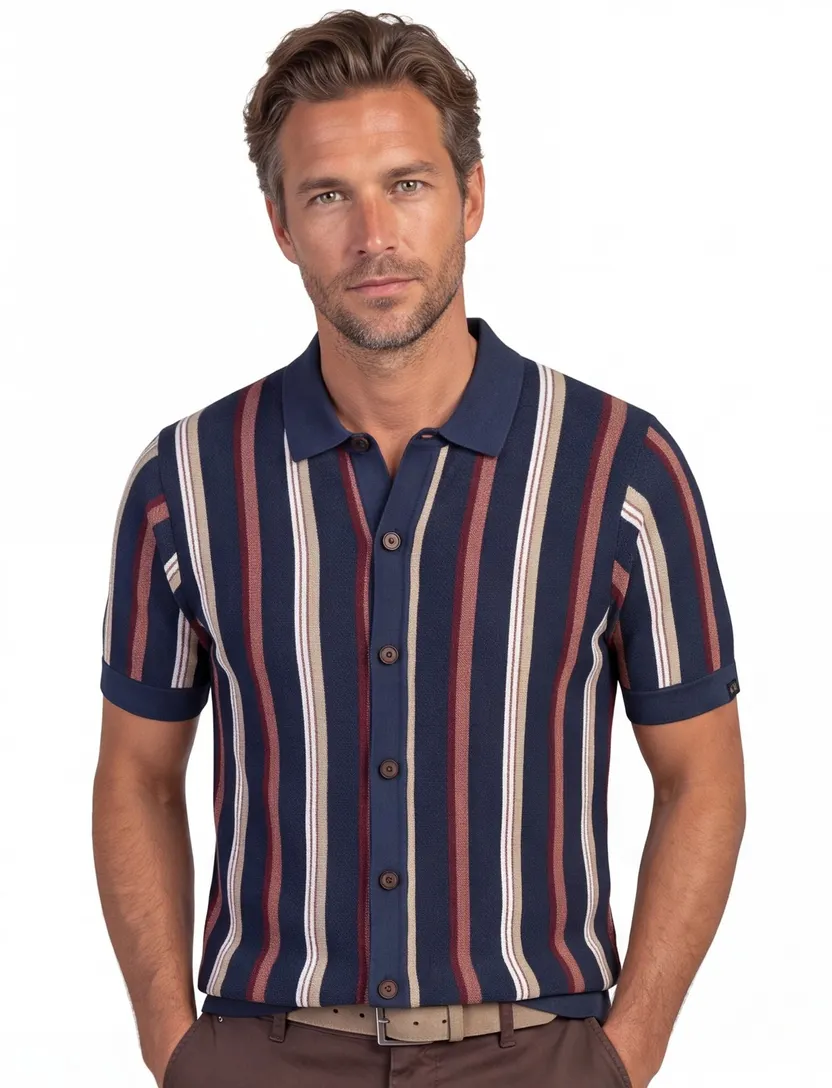 Poloshirt Vanguard gestreept donkerblauw wijde fit