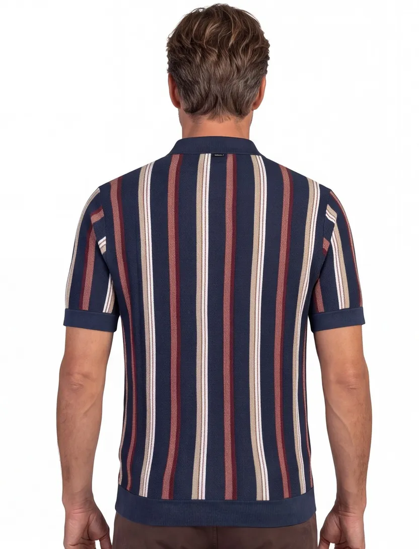 Poloshirt Vanguard gestreept donkerblauw wijde fit