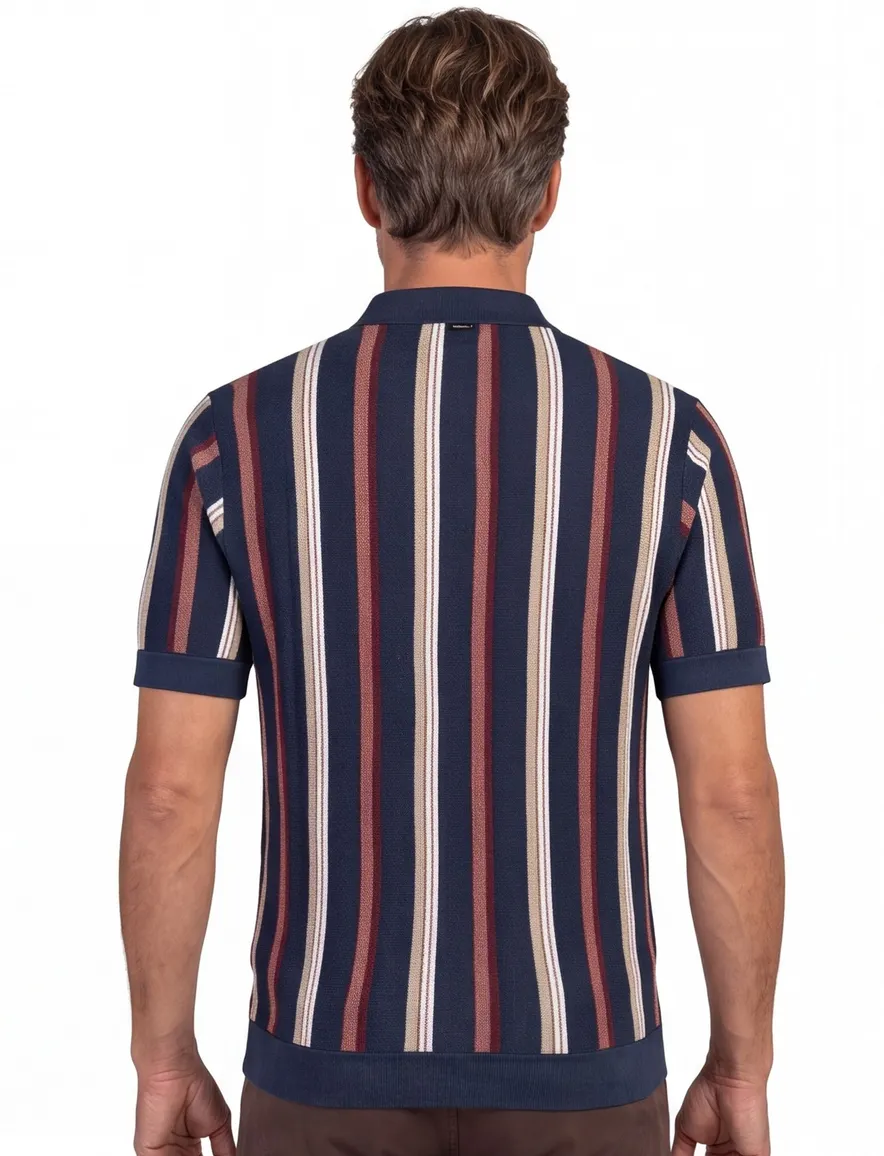 Poloshirt Vanguard gestreept donkerblauw wijde fit