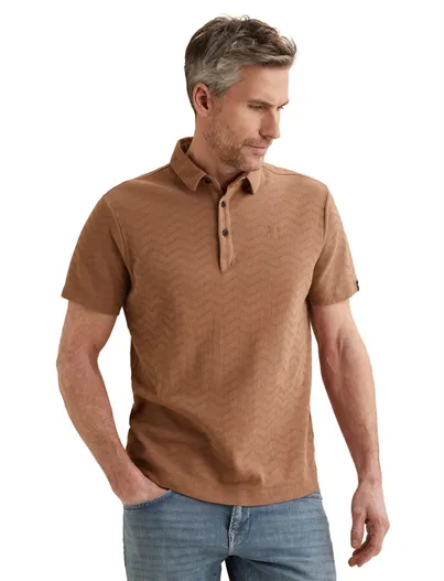 Vanguard Regular fit polo bruin Vanguard 3-knoops textuur