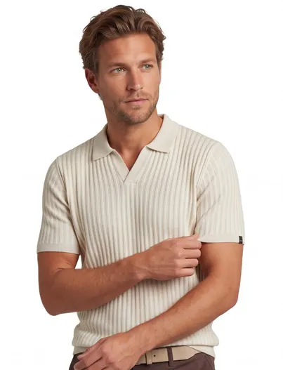 Vanguard Vanguard poloshirt v-hals beige print katoen