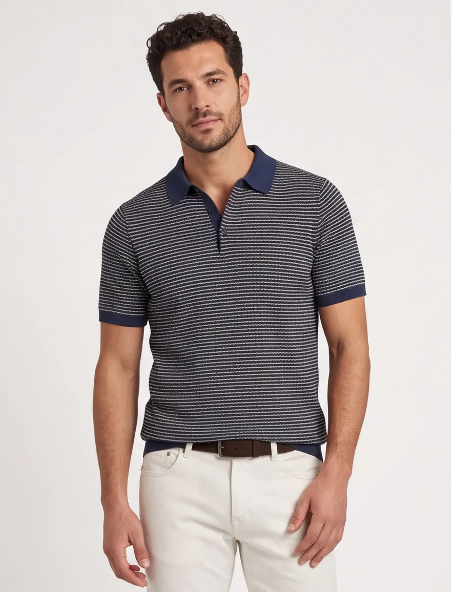 Poloshirt Vanguard donkerblauw geprint wijde fit