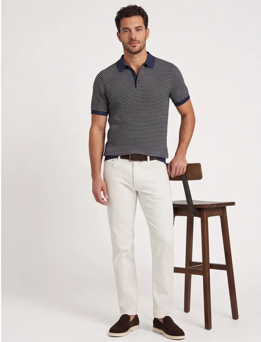 Poloshirt Vanguard donkerblauw geprint 50% katoen wijde fit