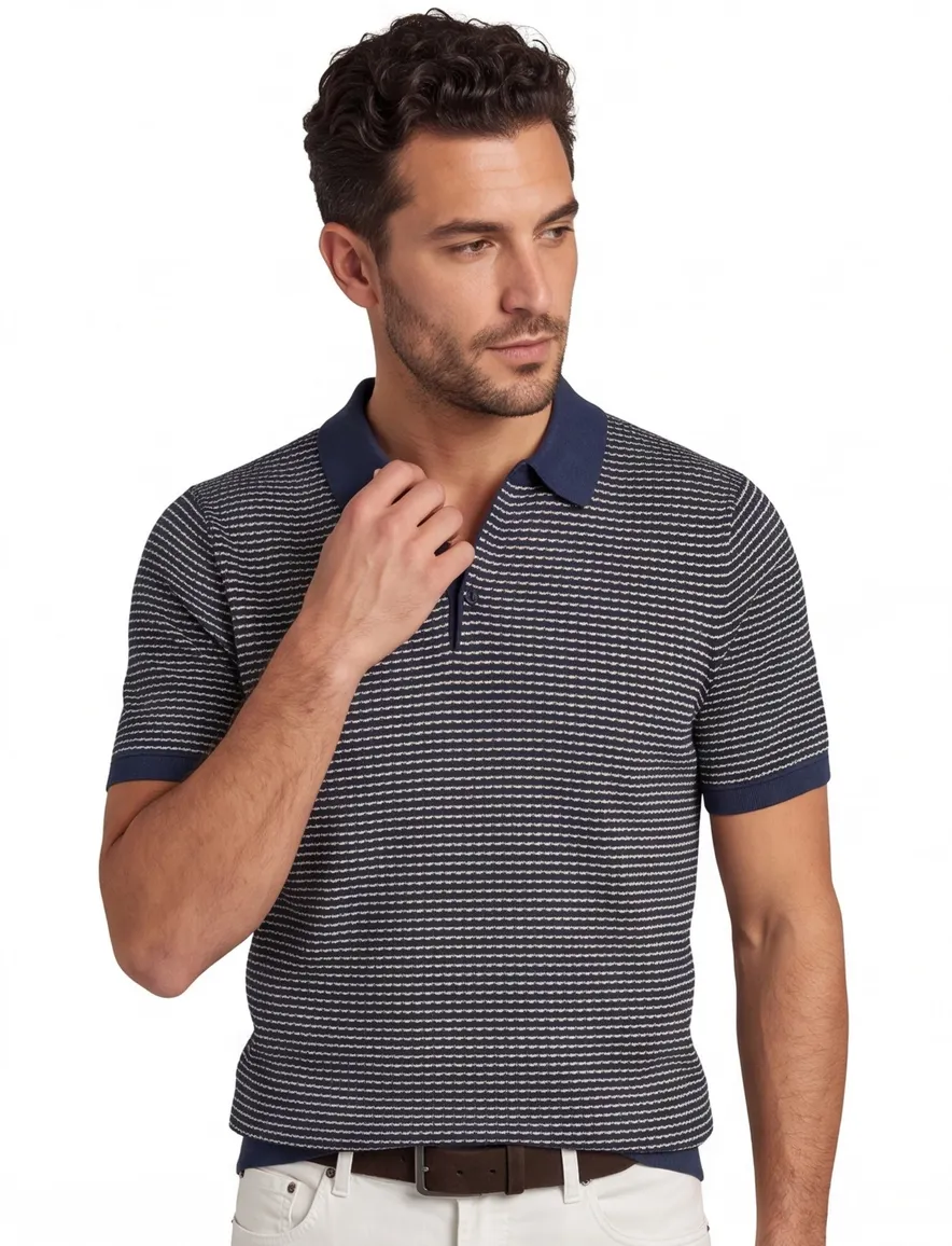 Poloshirt Vanguard donkerblauw geprint wijde fit