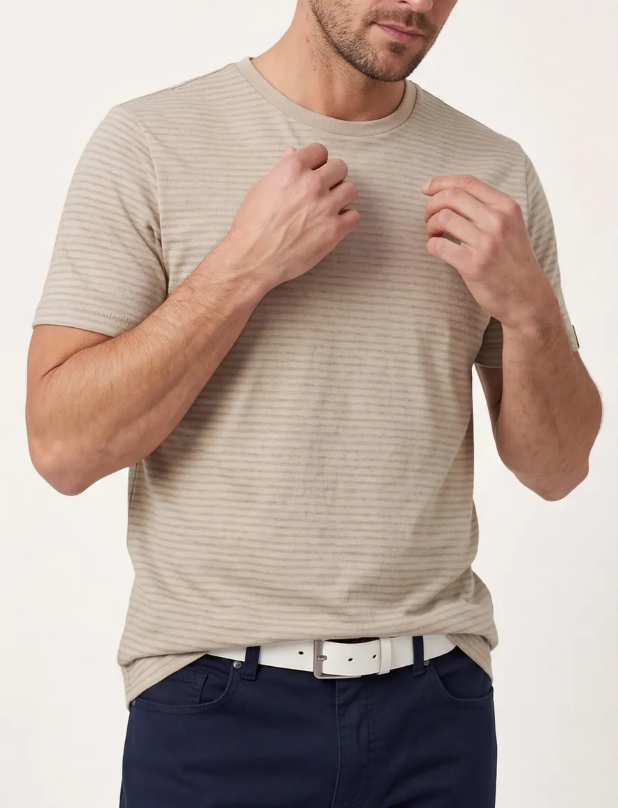 Beige streepjes shirt Vanguard regular fit