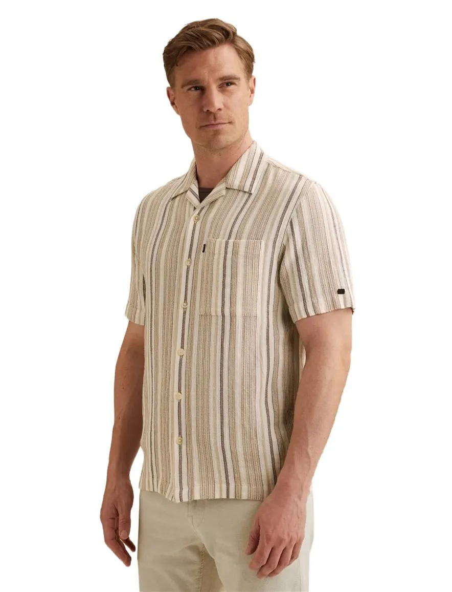 Vanguard overhemd korte mouw beige strepen