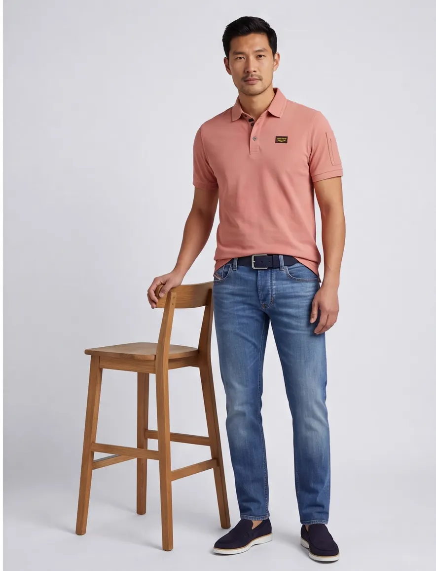 PME Legend poloshirt v-hals roze katoen