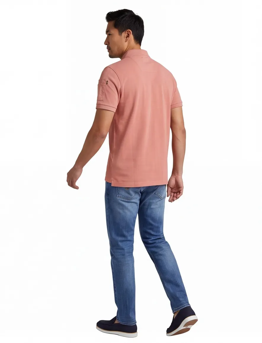 PME Legend poloshirt v-hals roze katoen