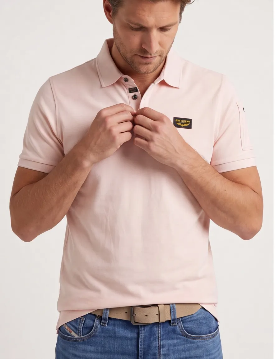 PME Legend polo v-hals roze katoen