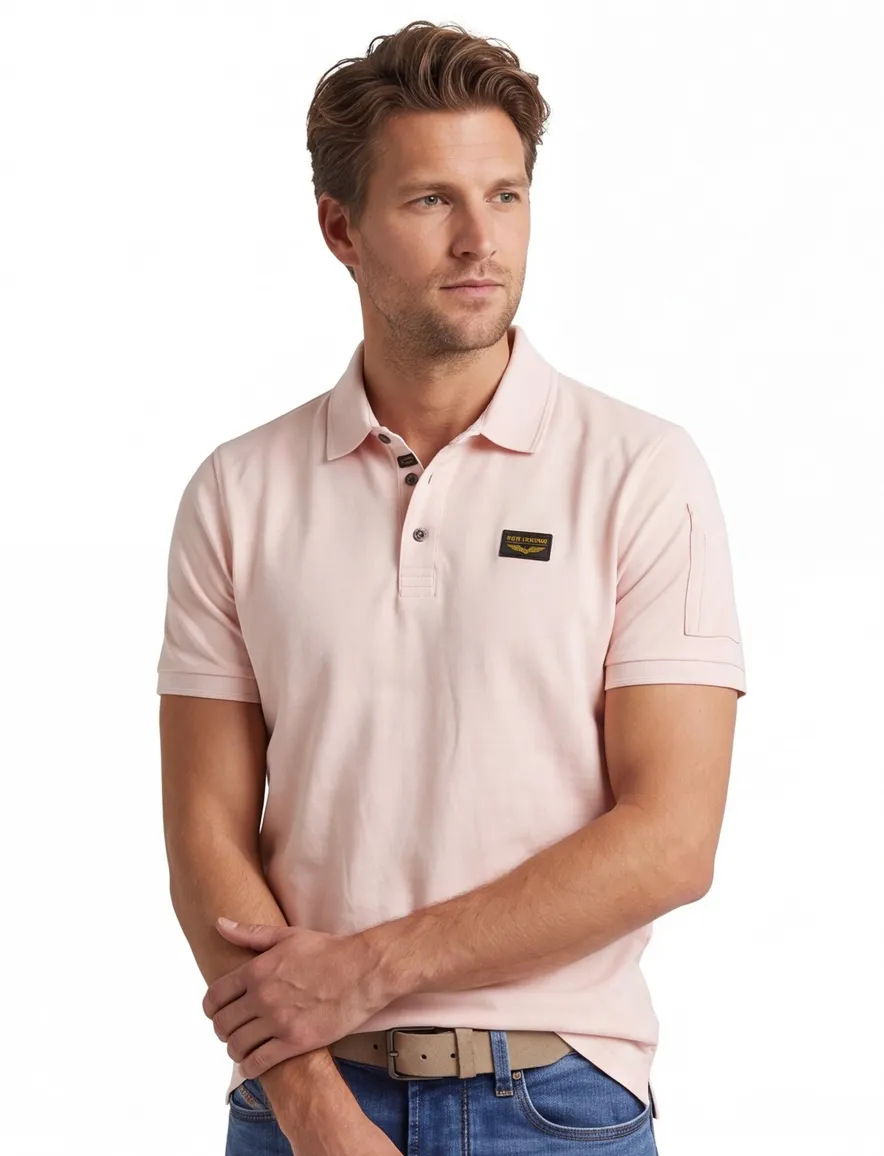 PME Legend polo v-hals roze katoen