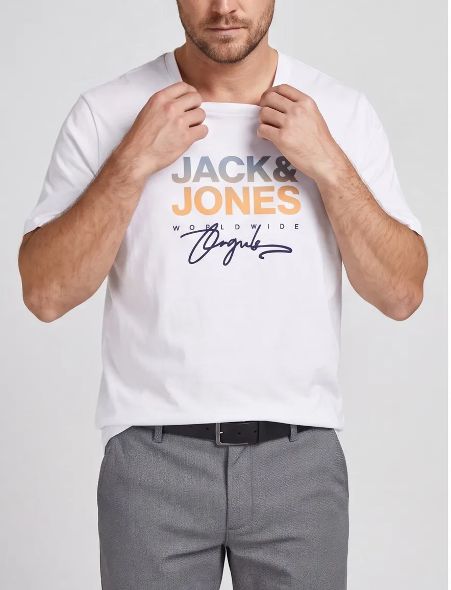 Jack & Jones t-shirt met opdruk wit Plus Size