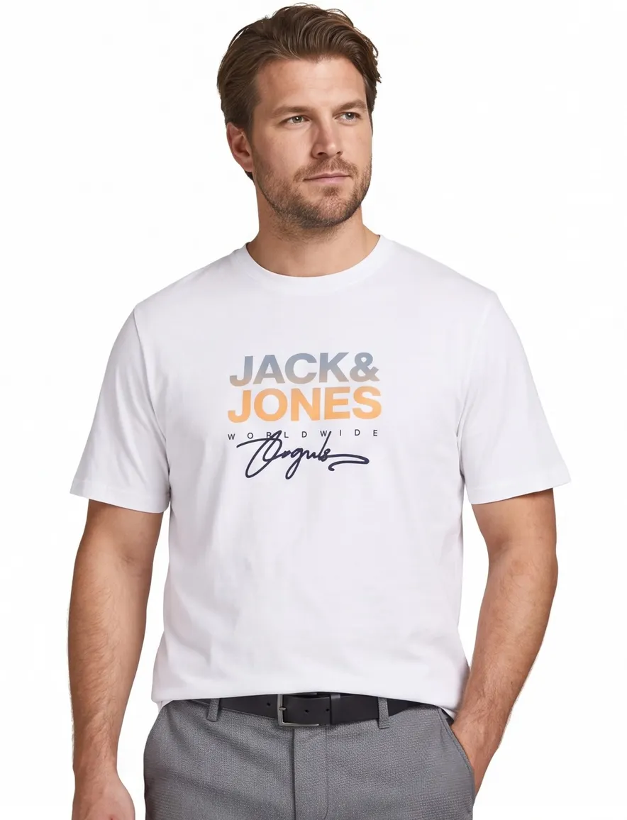 Jack & Jones t-shirt met opdruk wit Plus Size