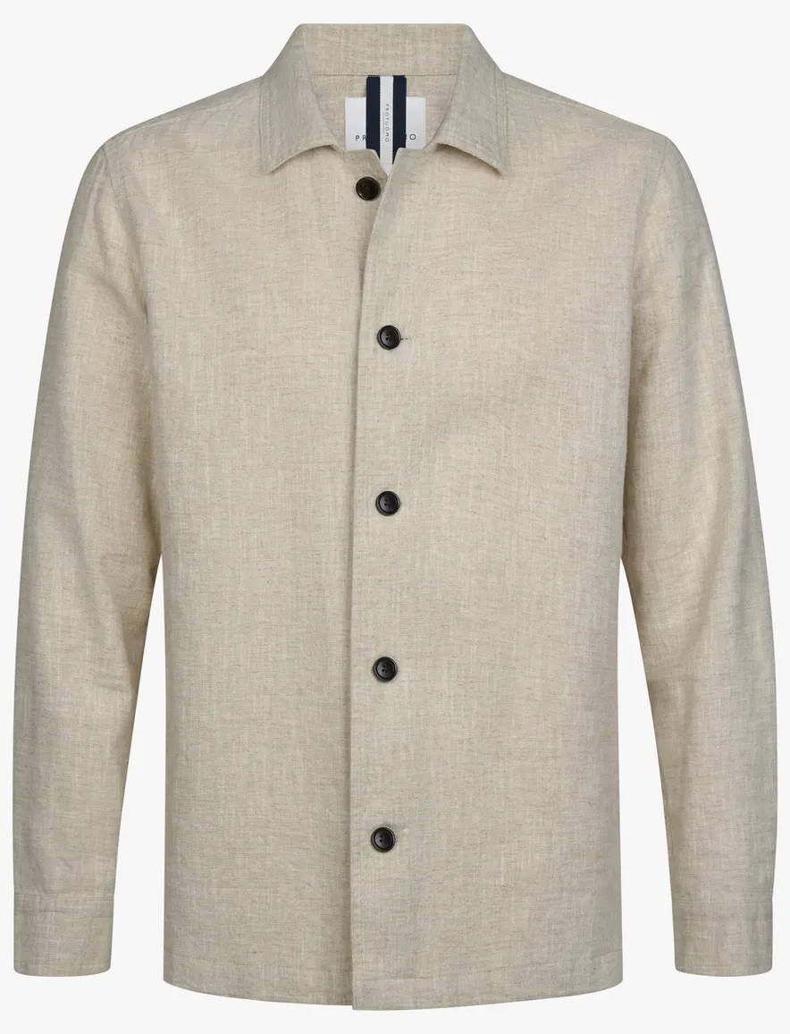 Overshirt beige structuur donkere knoop