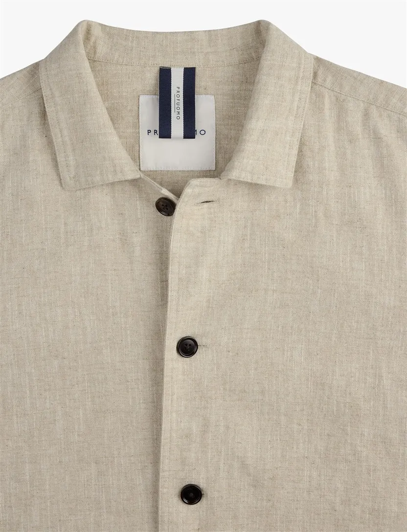 Beige Profuomo overshirt gemeleerd nette look