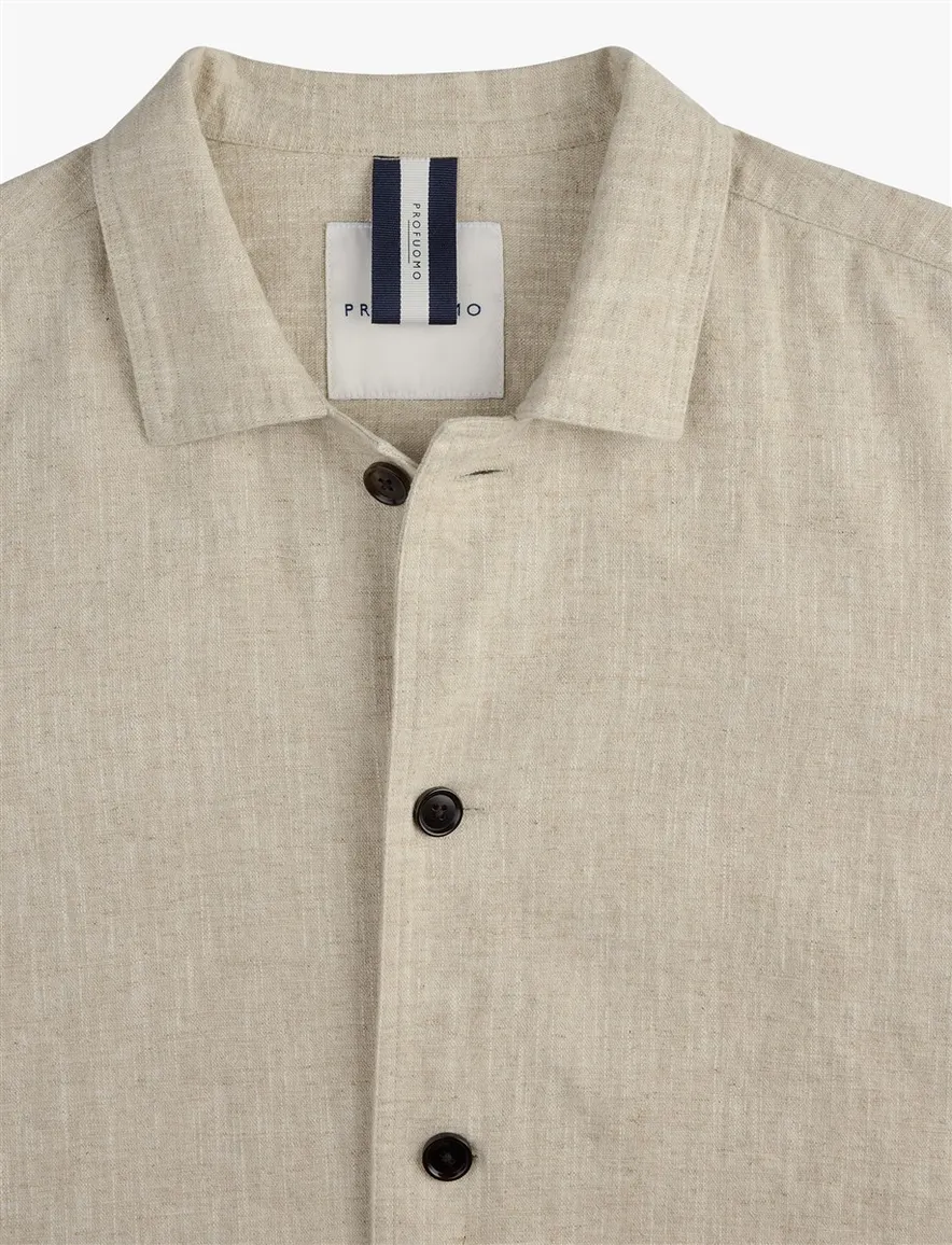 Overshirt beige structuur donkere knoop