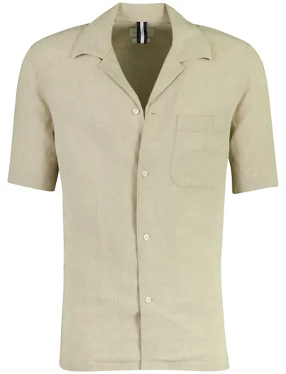 Profuomo Overhemd Profuomo beige effen linnen zomer casual