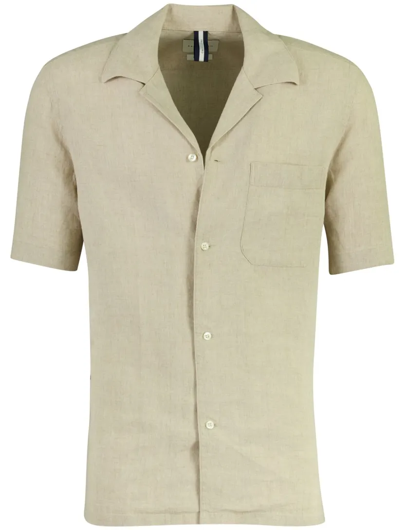 Overhemd Profuomo beige effen linnen zomer casual