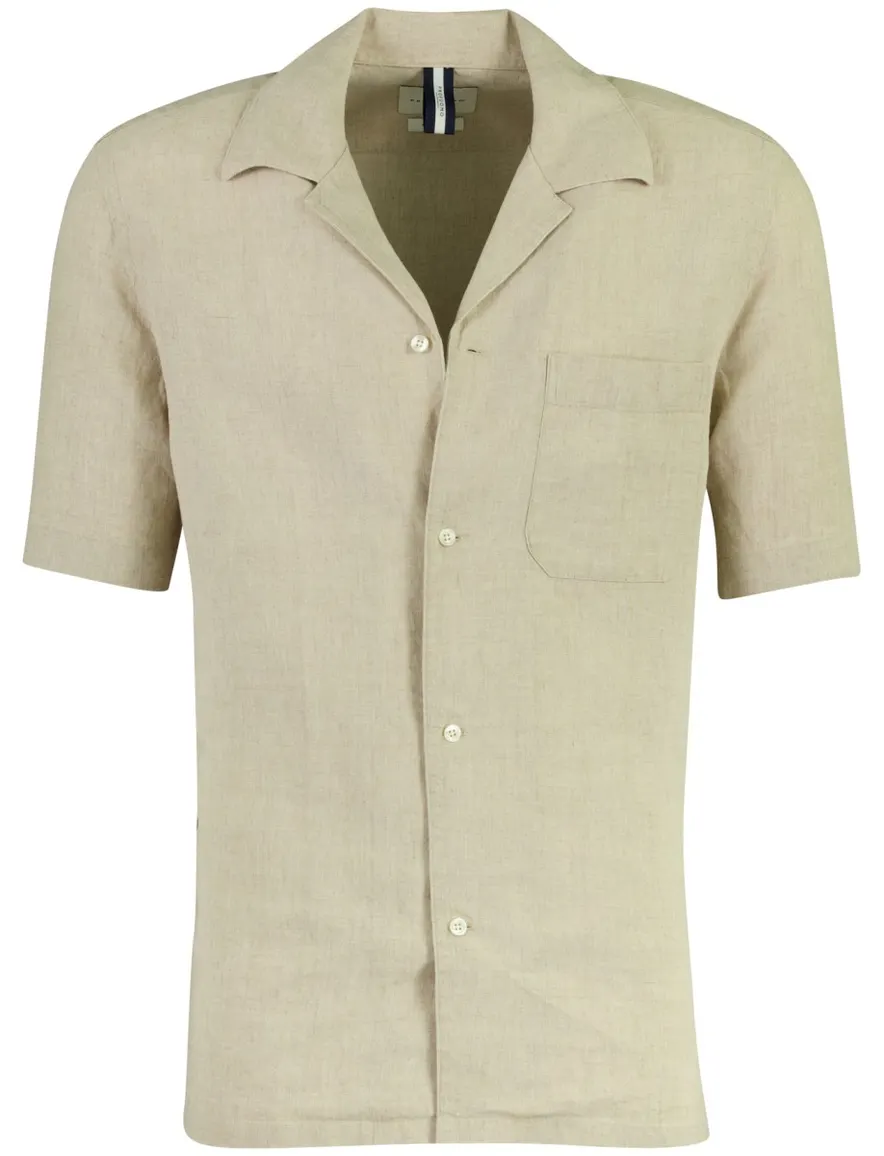 Profuomo beige linnen overhemd korte mouw reverskraag