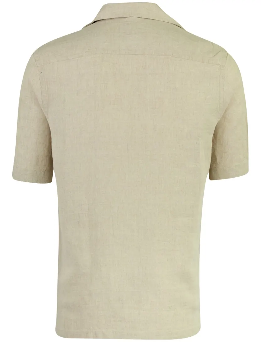 Overhemd Profuomo beige effen linnen zomer casual
