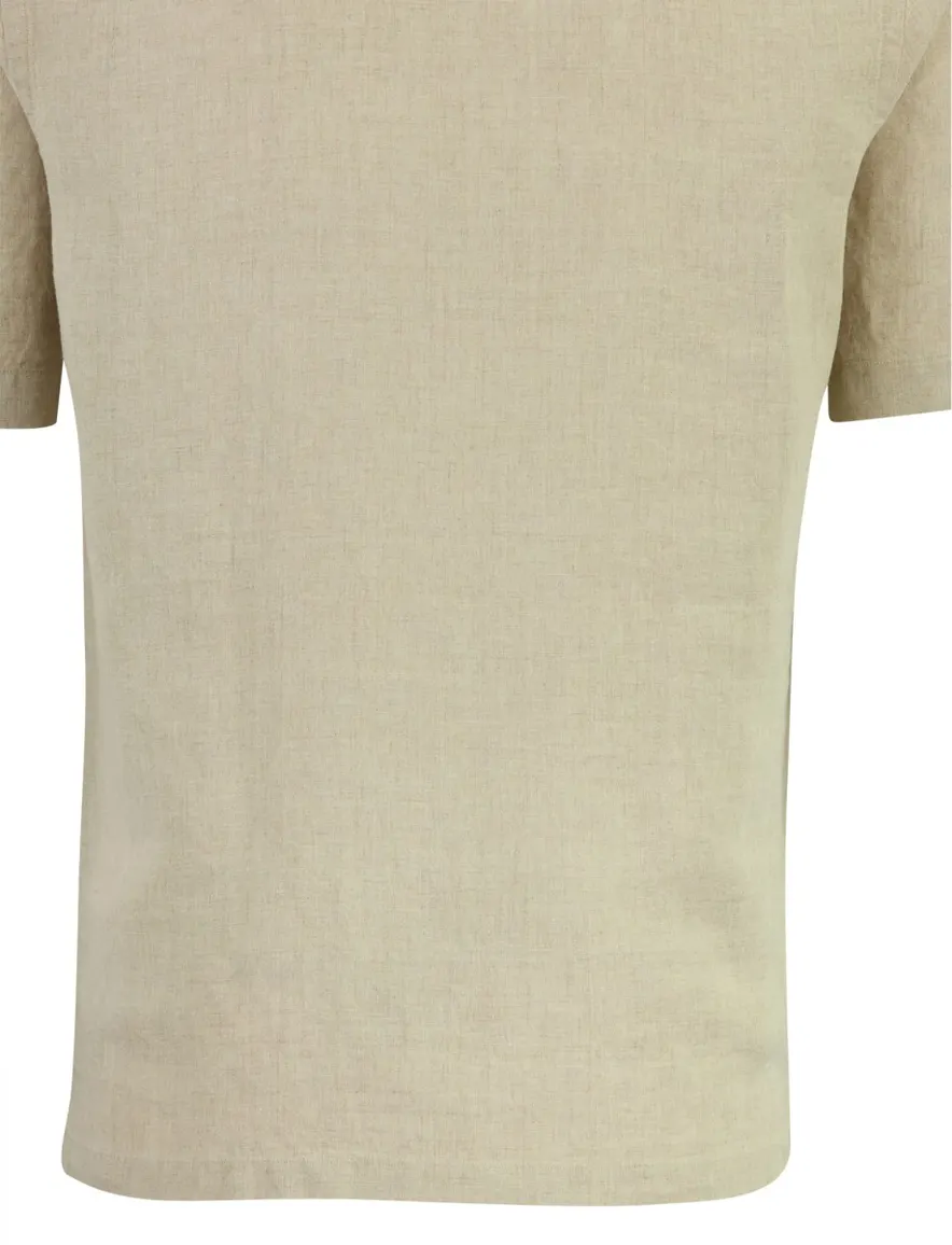 Profuomo beige linnen overhemd korte mouw reverskraag