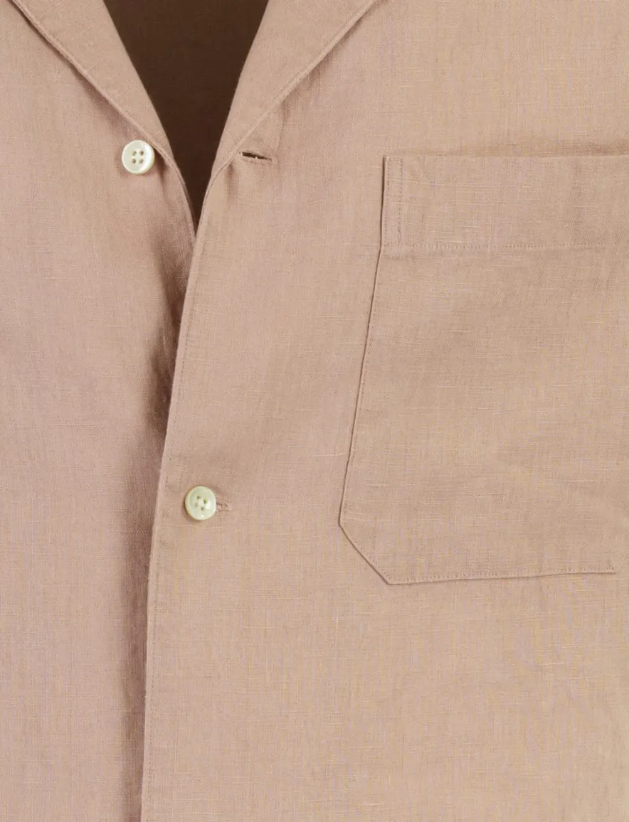Zomerse roze Profuomo linnen overhemd met reverskraag