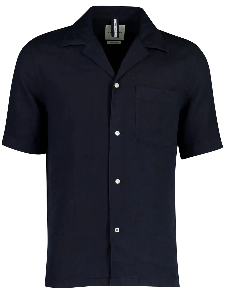 Overhemden Profuomo donkerblauw linnen normale fit