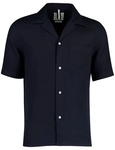 Profuomo Profuomo linnen overhemden donkerblauw normale fit zomer