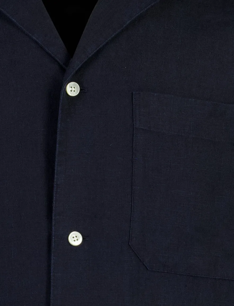 Overhemden Profuomo donkerblauw linnen normale fit