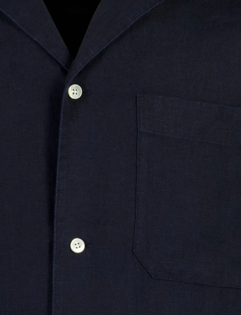 Profuomo linnen overhemden donkerblauw normale fit zomer