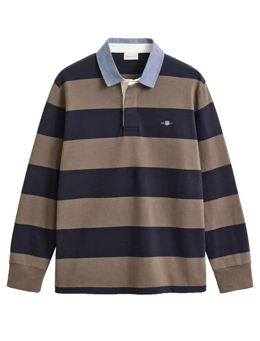 Trui Gant Regular Fit beige gestreept rugby kraag