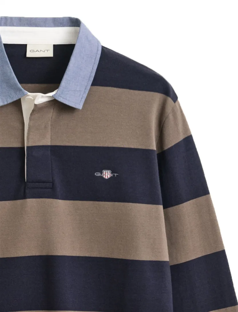 Trui Gant Regular Fit beige gestreept rugby kraag