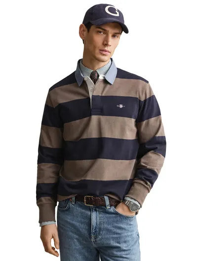 Gant Trui Gant Regular Fit beige gestreept rugby kraag