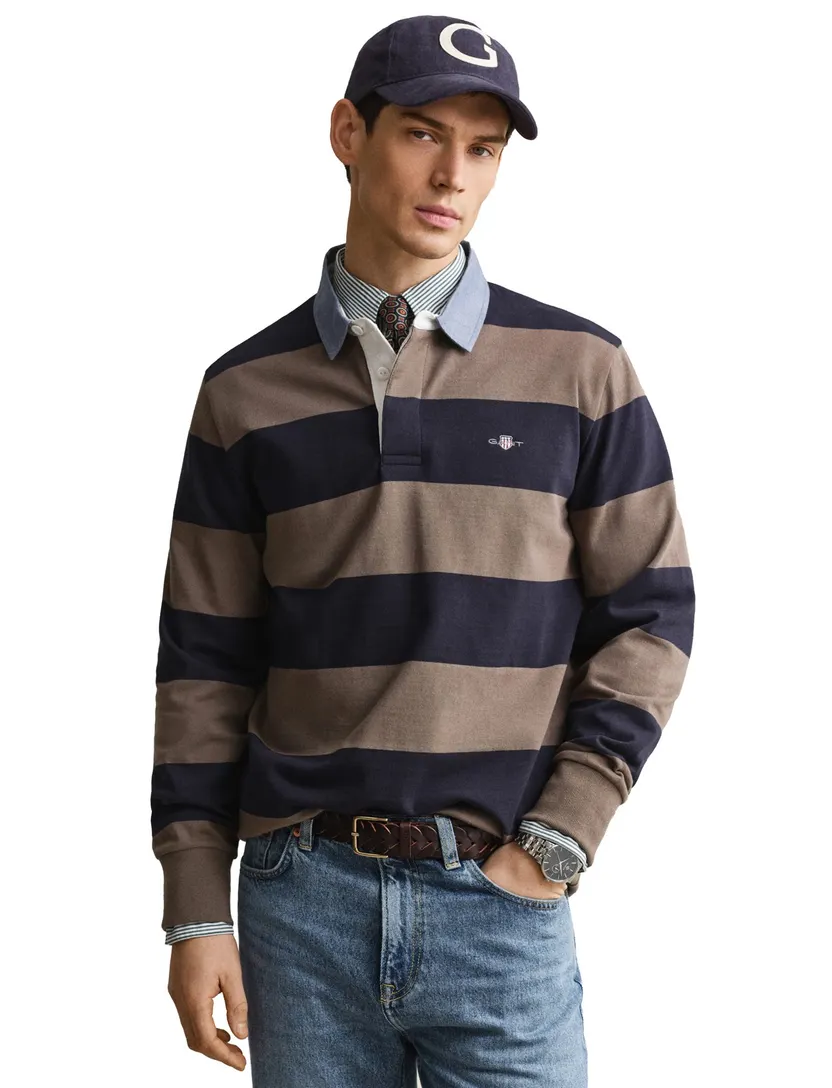 Trui Gant Regular Fit beige gestreept rugby kraag