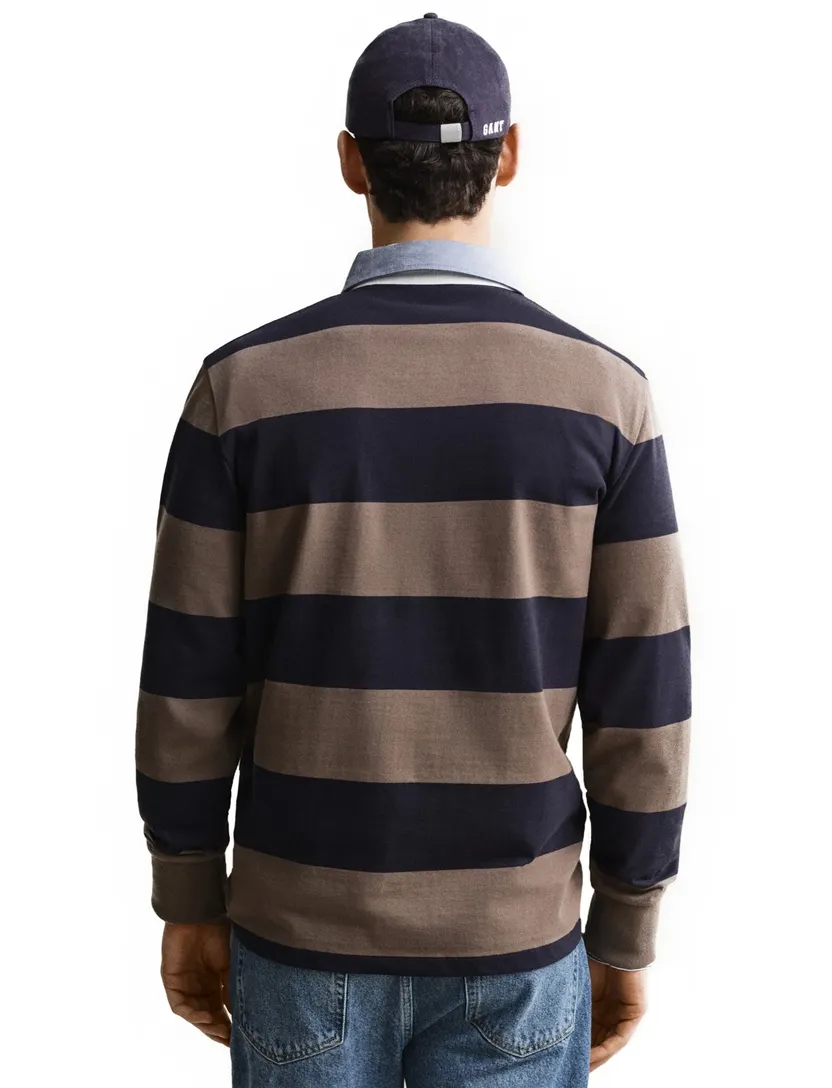 Trui Gant Regular Fit beige gestreept rugby kraag
