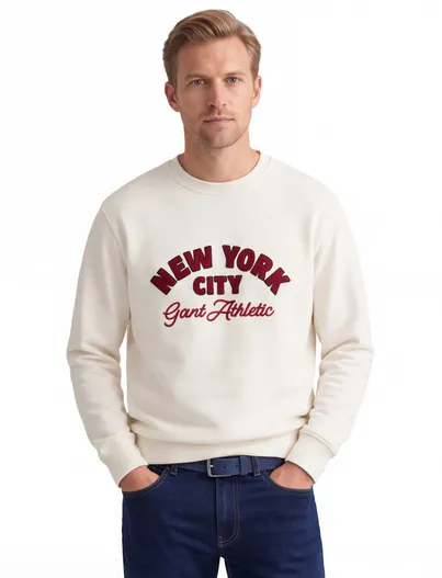 Gant Gant trui ronde hals creme met opdruk
