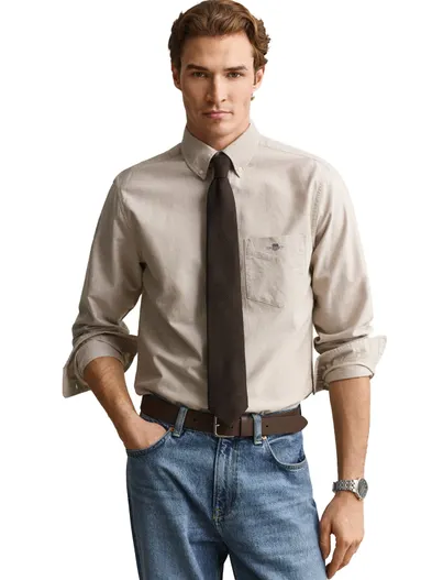 Gant Gant Regular Fit overhemd beige effen