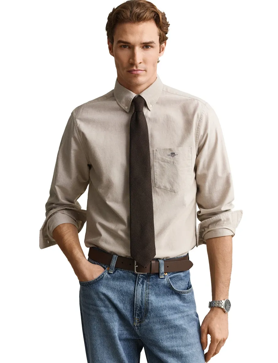 Gant Regular Fit overhemd beige effen