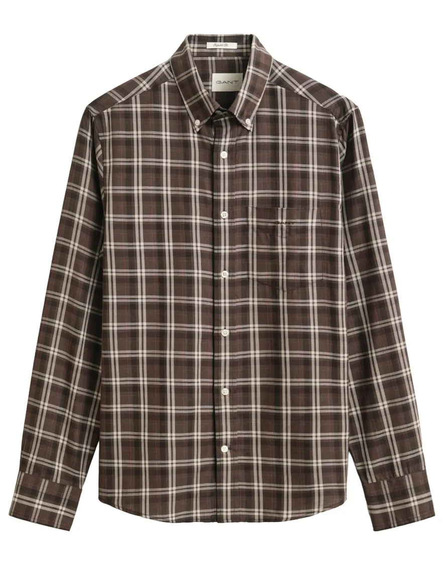Gant Regular Fit overhemd bruin geruit keperstof