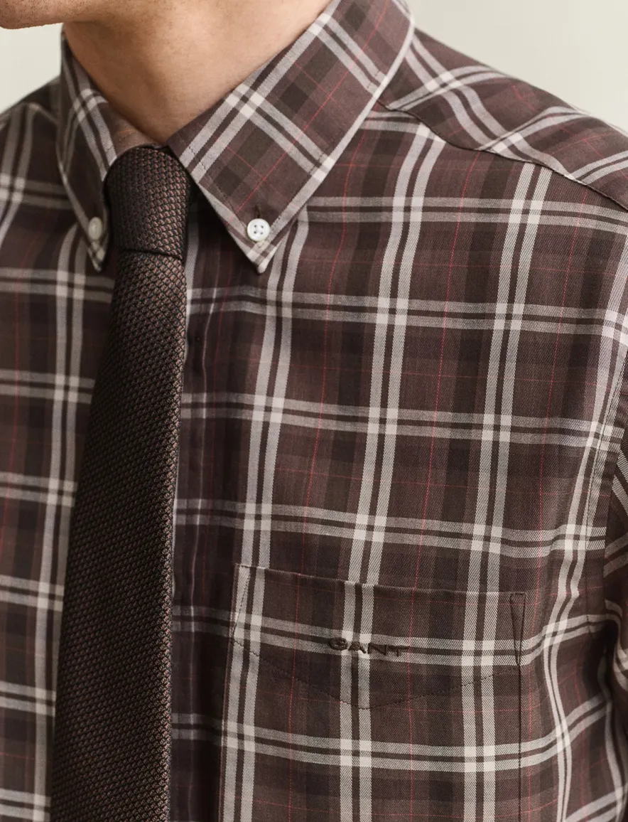Gant Regular Fit overhemd bruin geruit keperstof