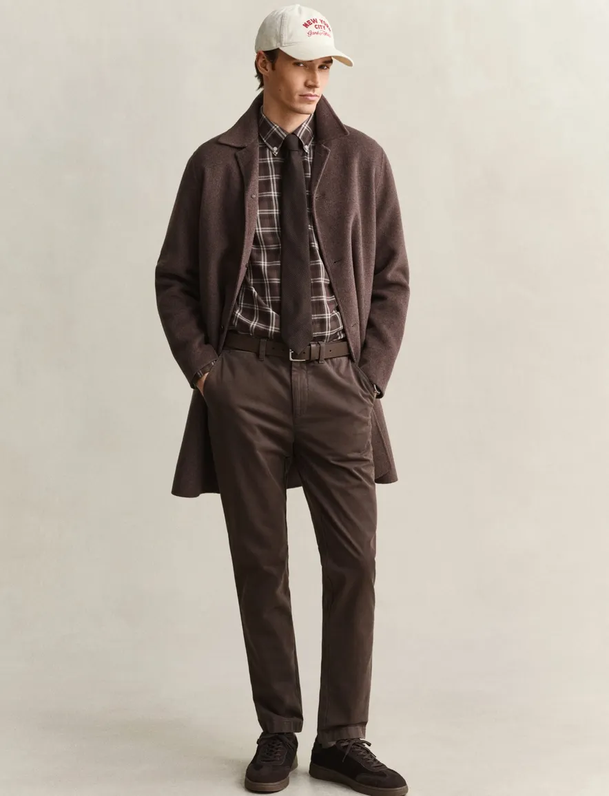 Gant Regular Fit overhemd bruin geruit keperstof