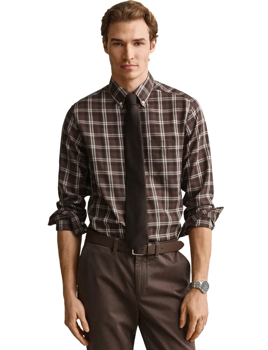 Gant Regular Fit overhemd bruin geruit keperstof