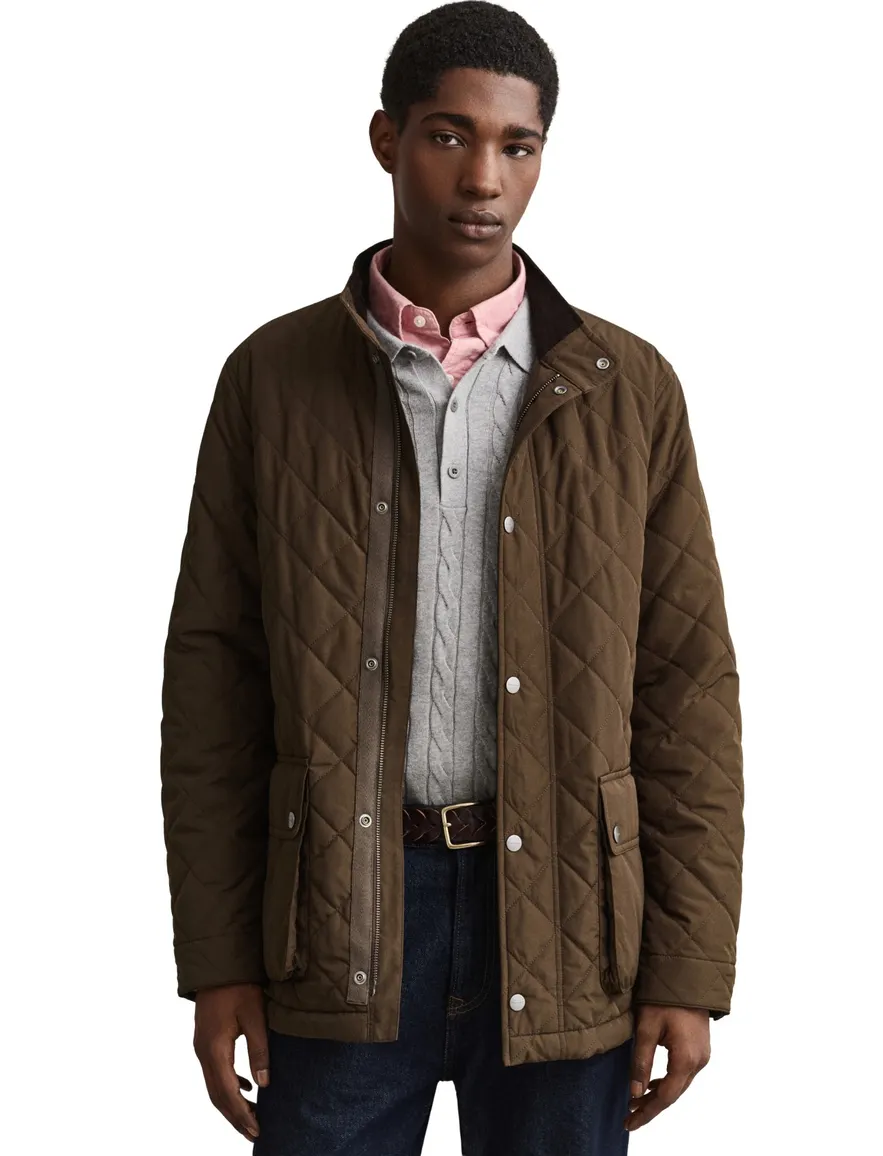 Gant Regular Fit quilted jacket bruin waterafstotend