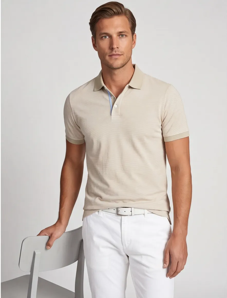 Scotland Blue poloshirt v-hals gestreept camel